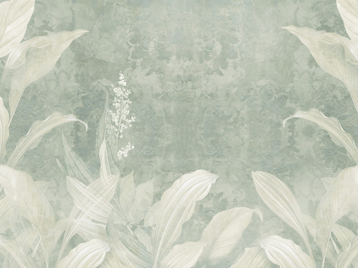 Misty Sage Botanical Leaves Wall Mural Wall Mural