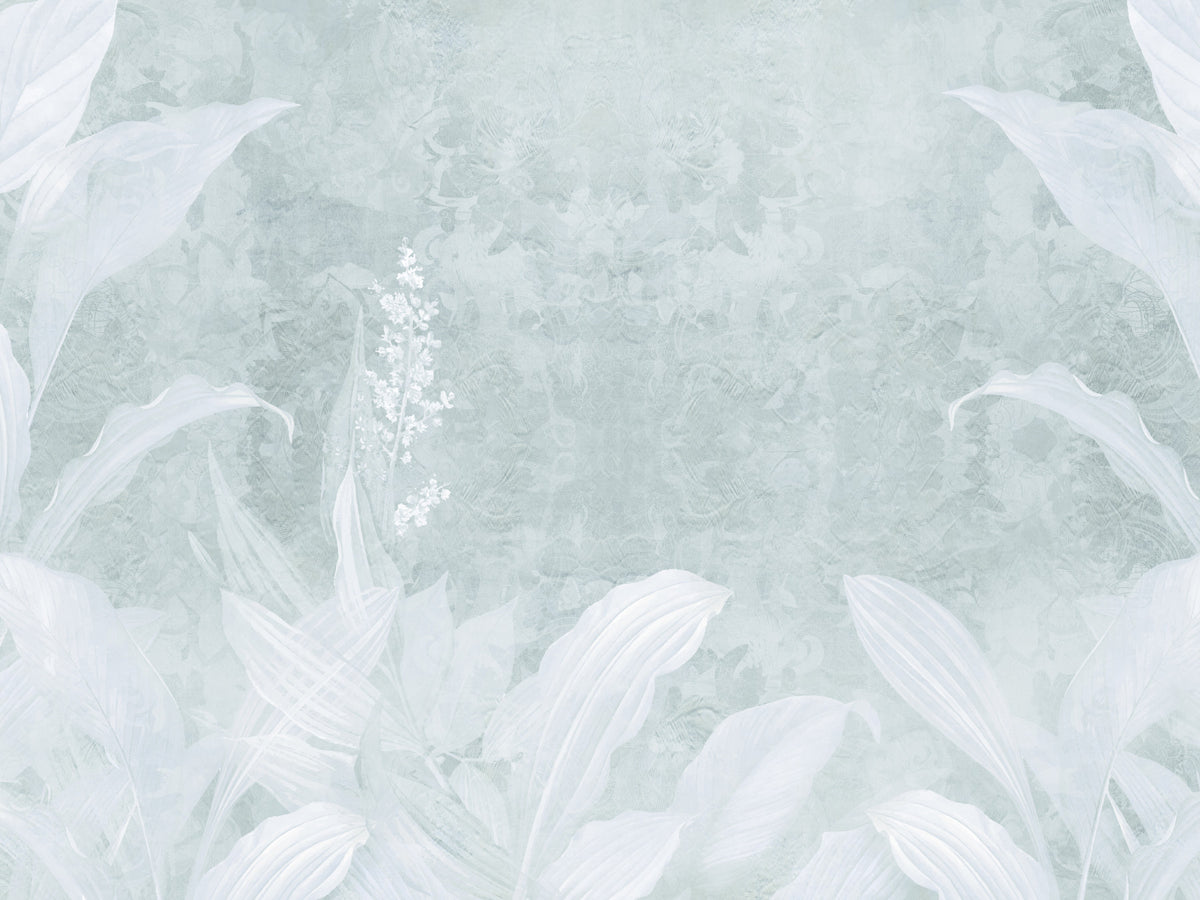 Misty Duck Egg Blue Botanical Leaf Border Wall Mural Wall Mural