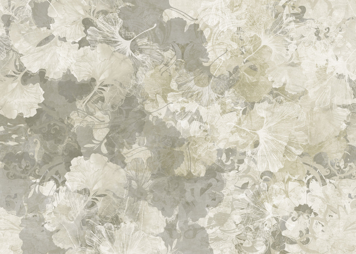 Ginkgo Biloba Leaves Muted Grey Wall Mural Wall Mural
