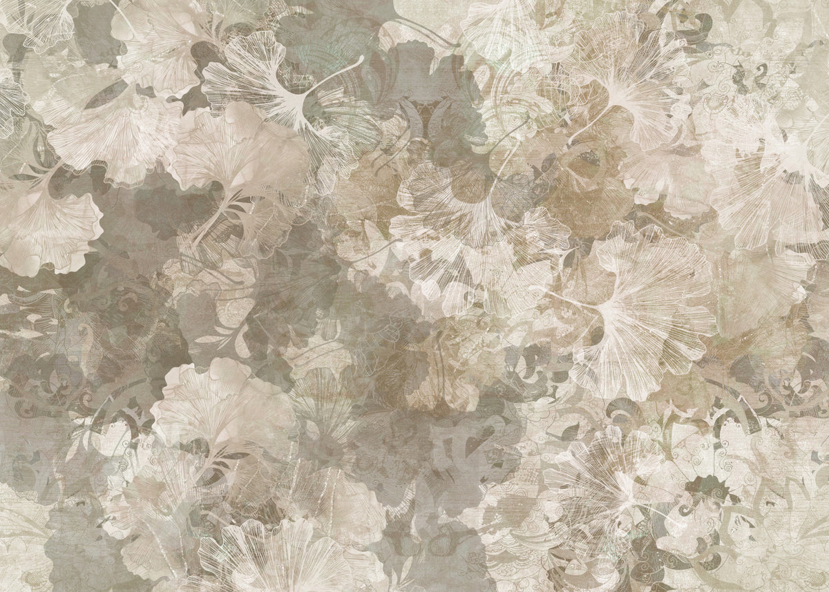Warm Sand Golden Ginkgo Leaf Vintage Wall Mural Wall Mural in your room — zoomed