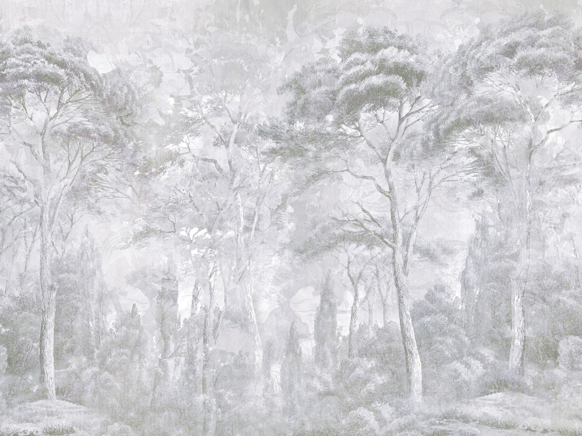 Foggy Slate Grey Misty Forest Landscape Wall Mural Wall Mural