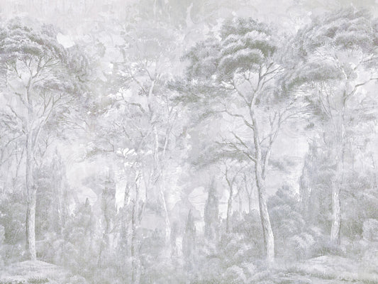 Foggy Slate Grey Misty Forest Landscape Wall Mural Wall Mural