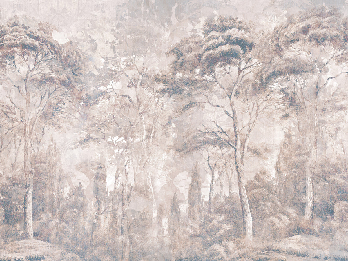 Dusty Mauve Taupe Misty Forest Landscape Wall Mural Wall Mural