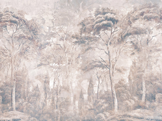 Dusty Mauve Taupe Misty Forest Landscape Wall Mural Wall Mural