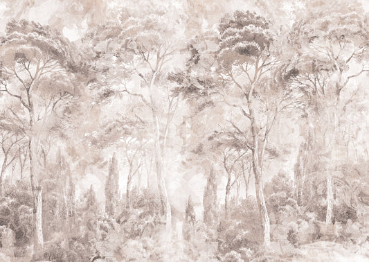 Soft Rose Taupe Misty Forest Landscape Wall Mural Wall Mural