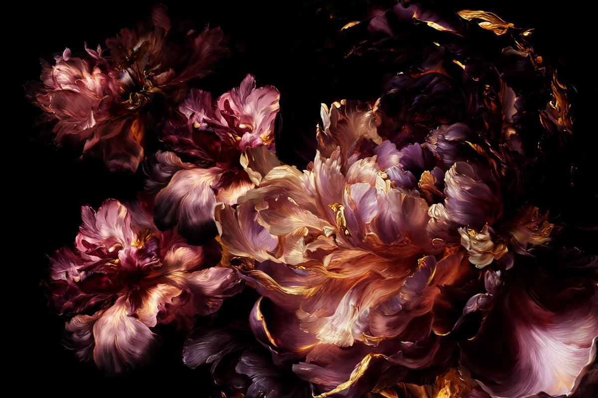 Gilded Dark Floral Bloom Wall Mural