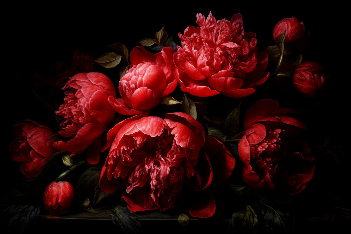 Crimson Peony Bloom Wall Mural in your room — zoomed