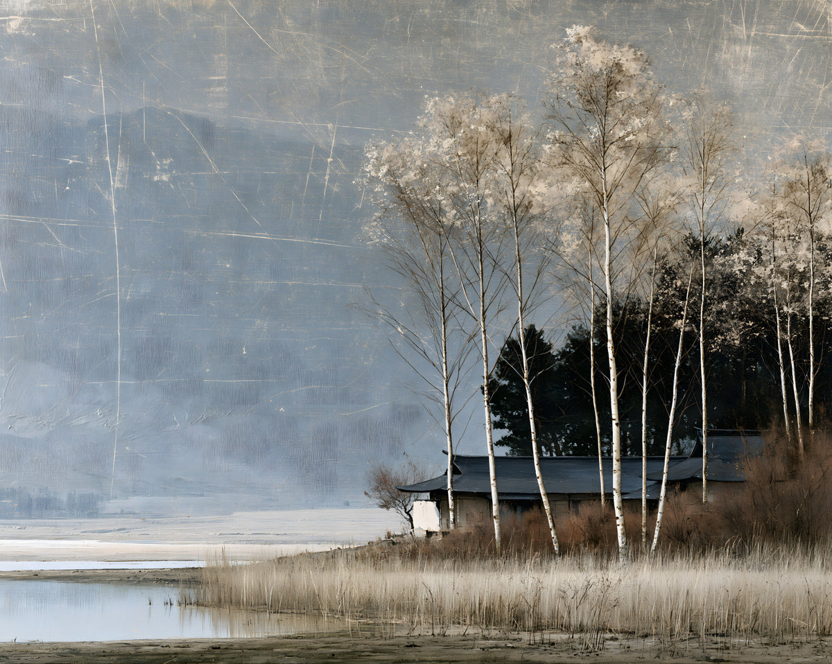 Mist Over Distant Birch Trees Wall Mural in your room — zoomed
