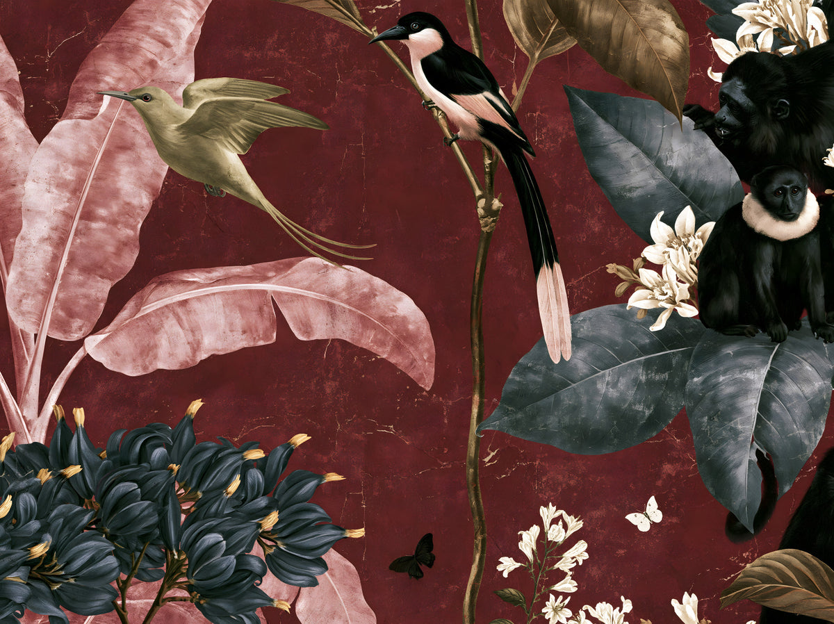 Deep Crimson Jungle Life Wall Mural