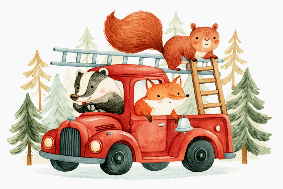 Forest Firefighters Animal Adventure Wall Mural in your room — zoomed