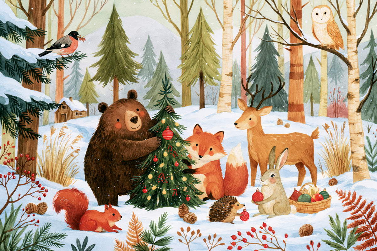 Winter Forest Friends Festive Christmas Celebration Wall Mural