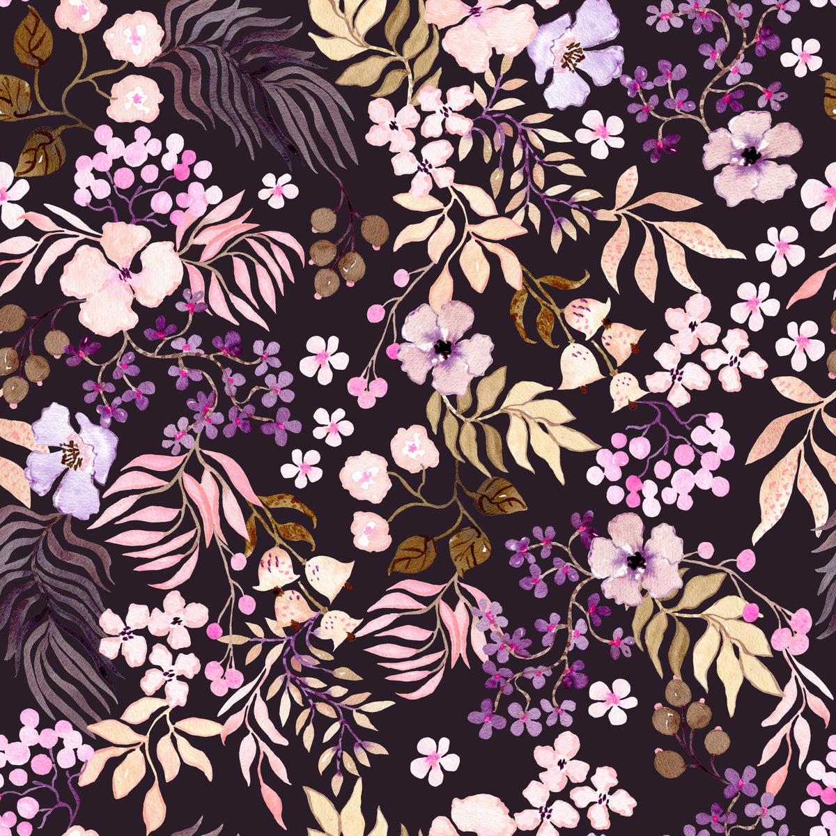 Dark Botanical Wildflowers Wallpaper⁠ in your room — zoomed