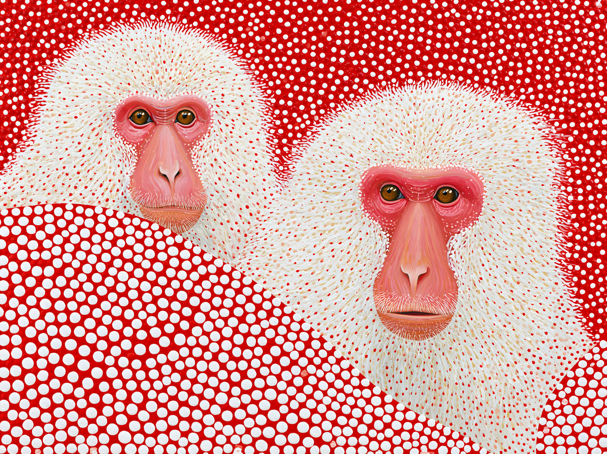 Snow Monkey Polka Dot Portrait Wall Mural