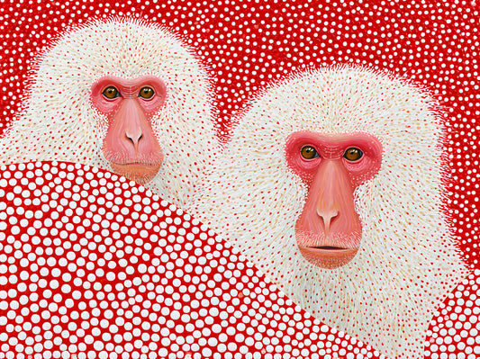 Snow Monkey Polka Dot Portrait Wall Mural