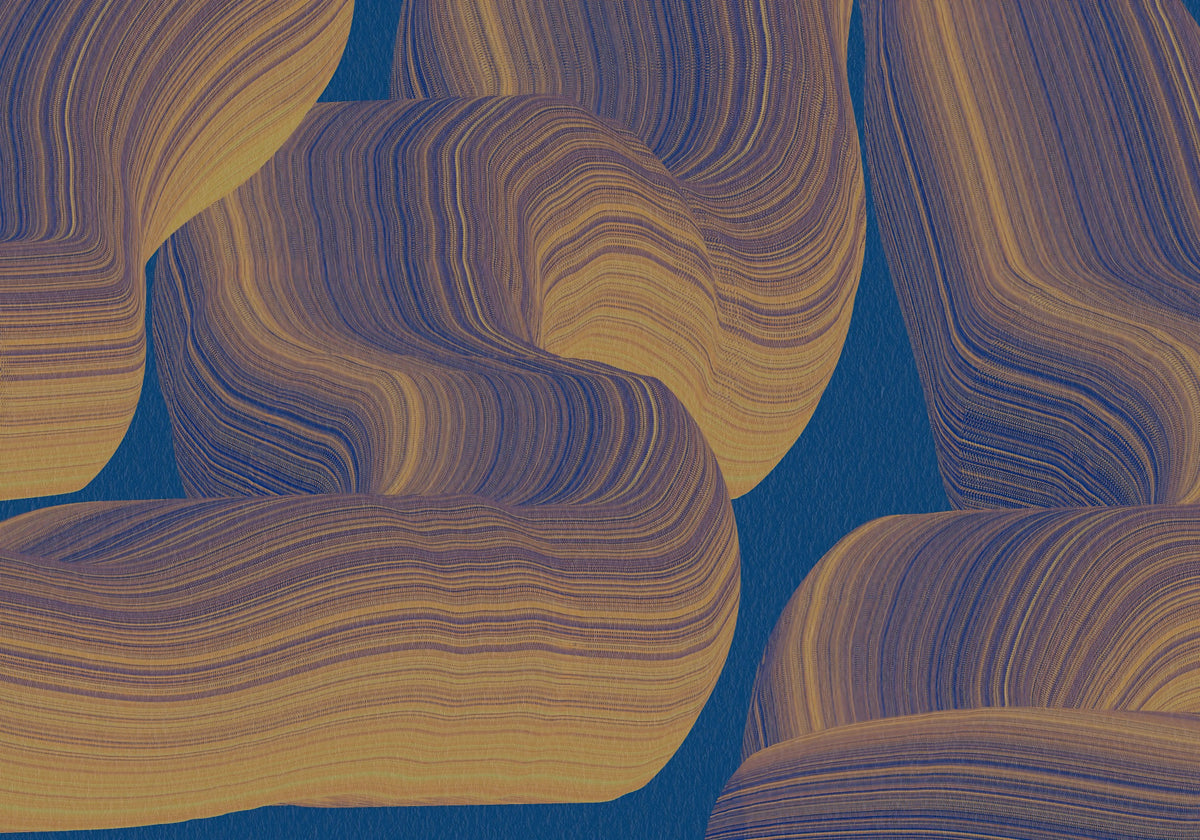Sweeping Golden Curves on Navy Texture Wall Mural in your room — zoomed