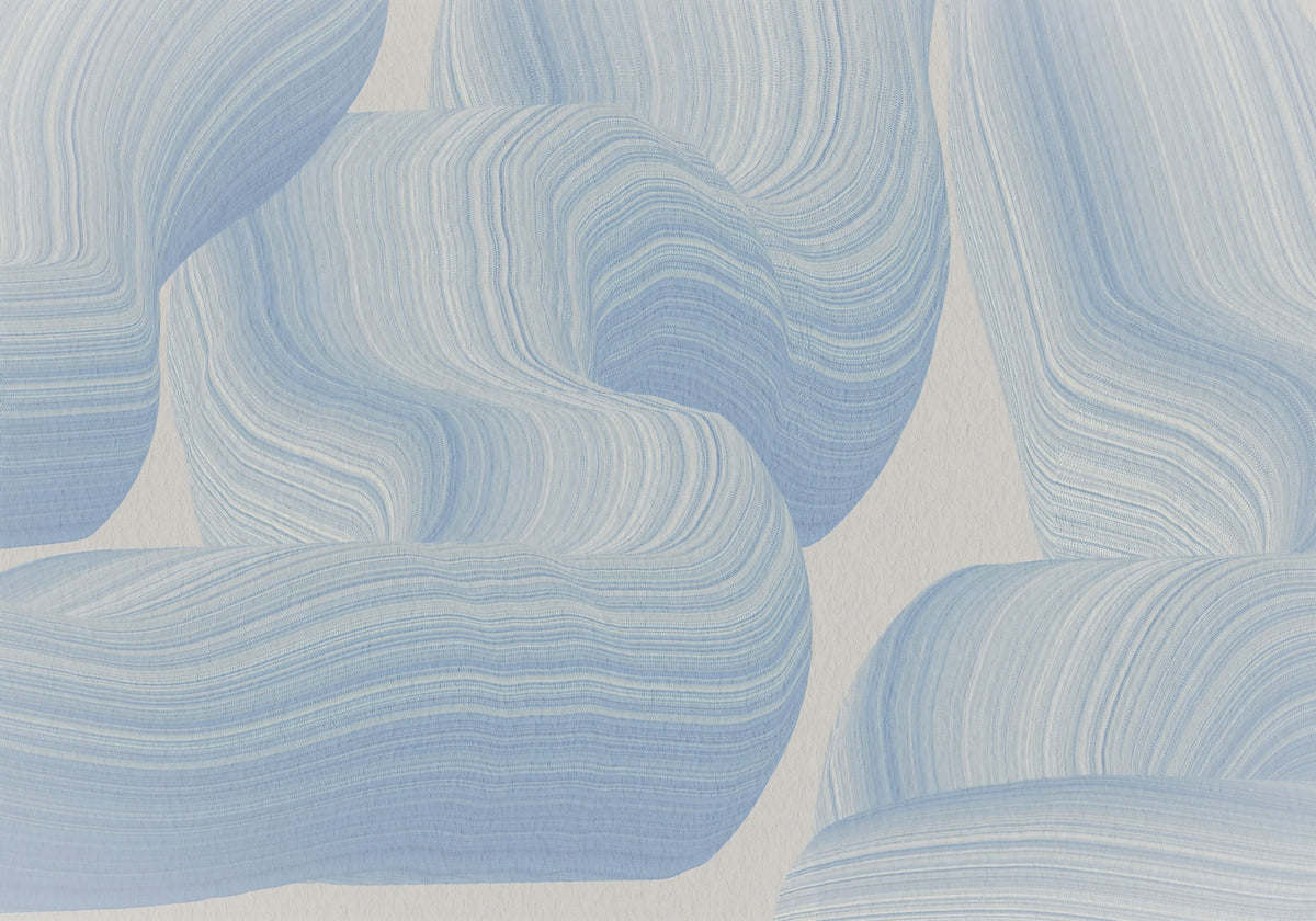 Cerulean Waves Abstract Wall Mural in your room — zoomed