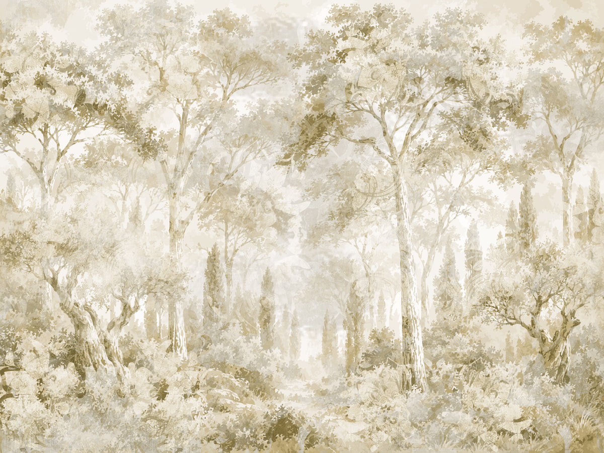 Oatmeal Mist Tuscan Forest Path Wall Mural Wall Mural in your room — zoomed