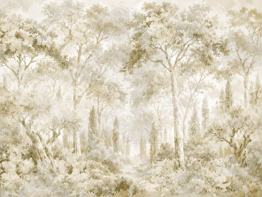 Oatmeal Mist Tuscan Forest Path Wall Mural Wall Mural