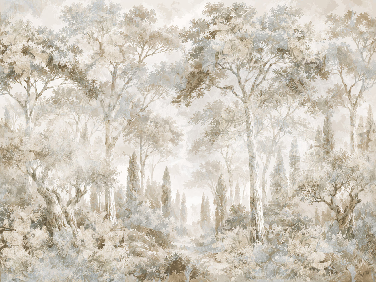 Misty Tuscan Forest Path Wall Mural Wall Mural in your room — zoomed