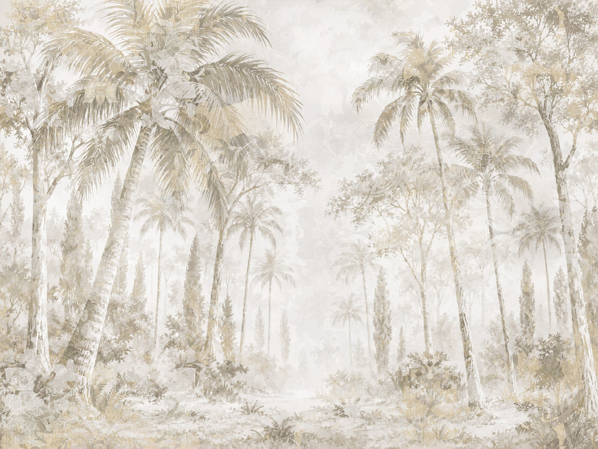 Oatmeal Mist Tropical Palm Path Wall Mural Wall Mural