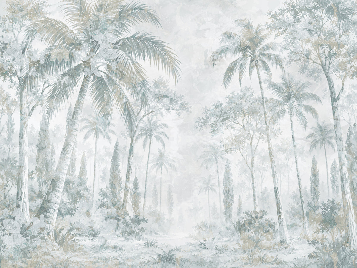 Misty Blue Jungle Path Wall Mural Wall Mural