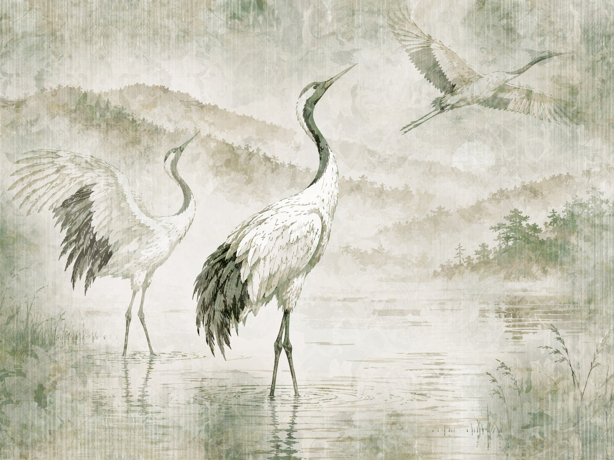 Nature's Fusion Japanese Cranes Mural Wall Mural