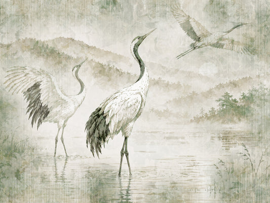 Nature's Fusion Japanese Cranes Mural Wall Mural