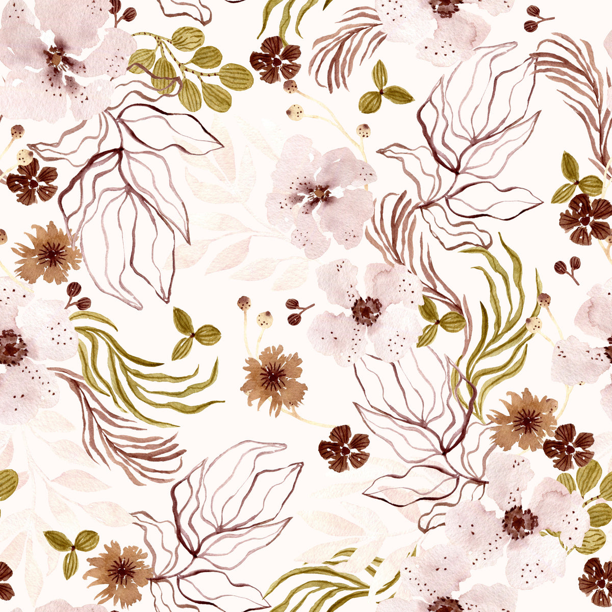 Pink Rustic Garden Watercolor Pattern Wallpaper⁠