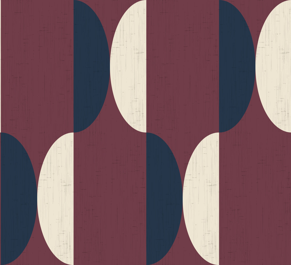 Mid Century Oval Wallpaper Burgundy Navy Wallpaper⁠