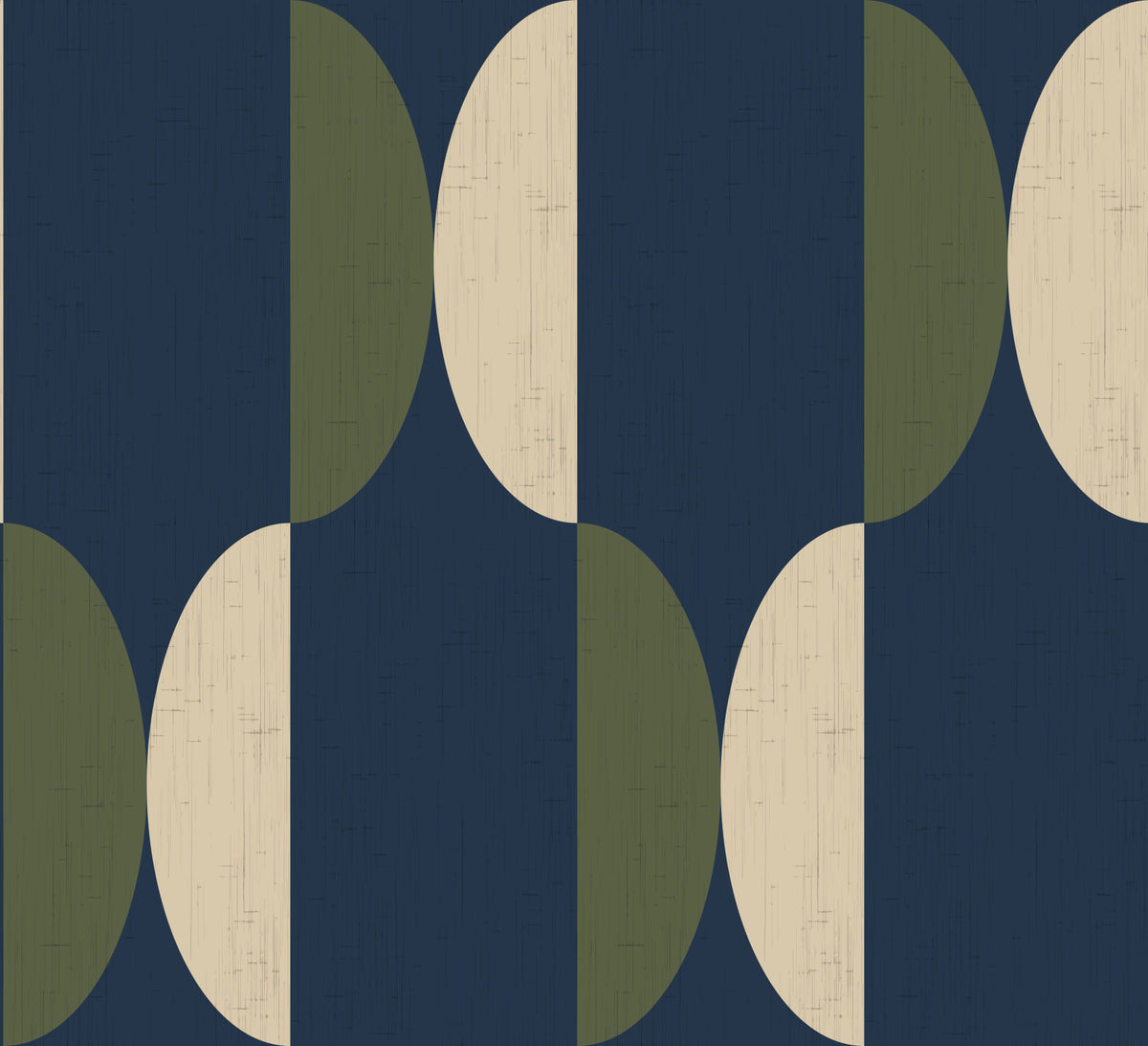 Mid Century Oval Wallpaper Navy Olive Wallpaper⁠