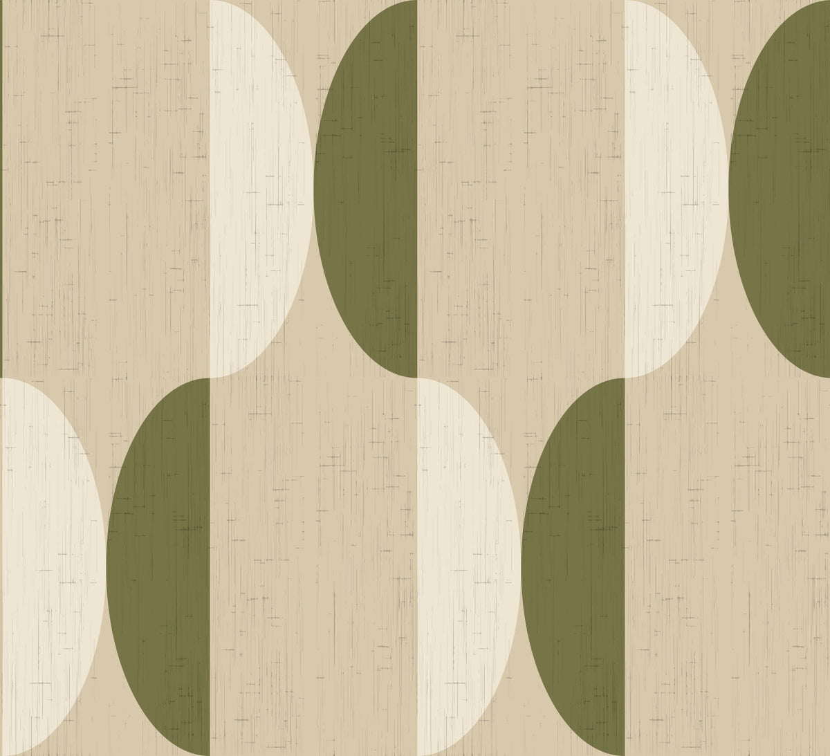 Mid Century Oval Wallpaper Cream Olive Wallpaper⁠