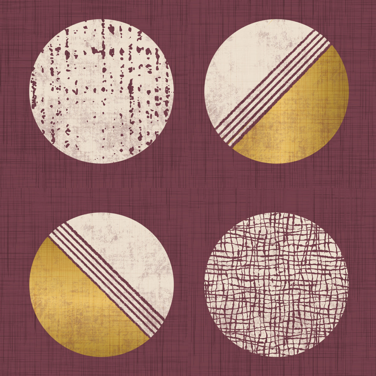 Burgundy Mustard Circles Wallpaper Mid Century Wallpaper⁠ in your room — zoomed
