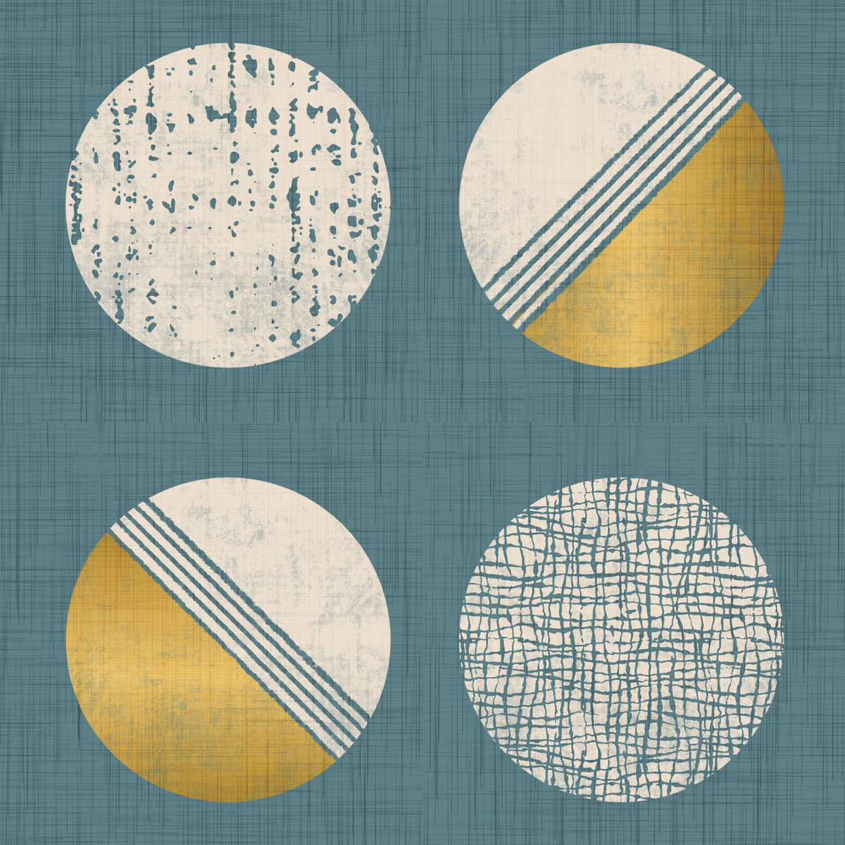 Dusty Teal Mustard Circles Wallpaper Mid Century Wallpaper⁠ in your room — zoomed