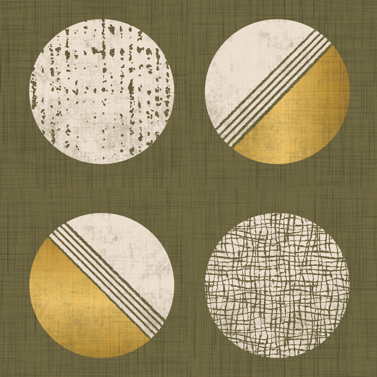 Olive Green Mustard Circles Wallpaper Mid Century Wallpaper⁠