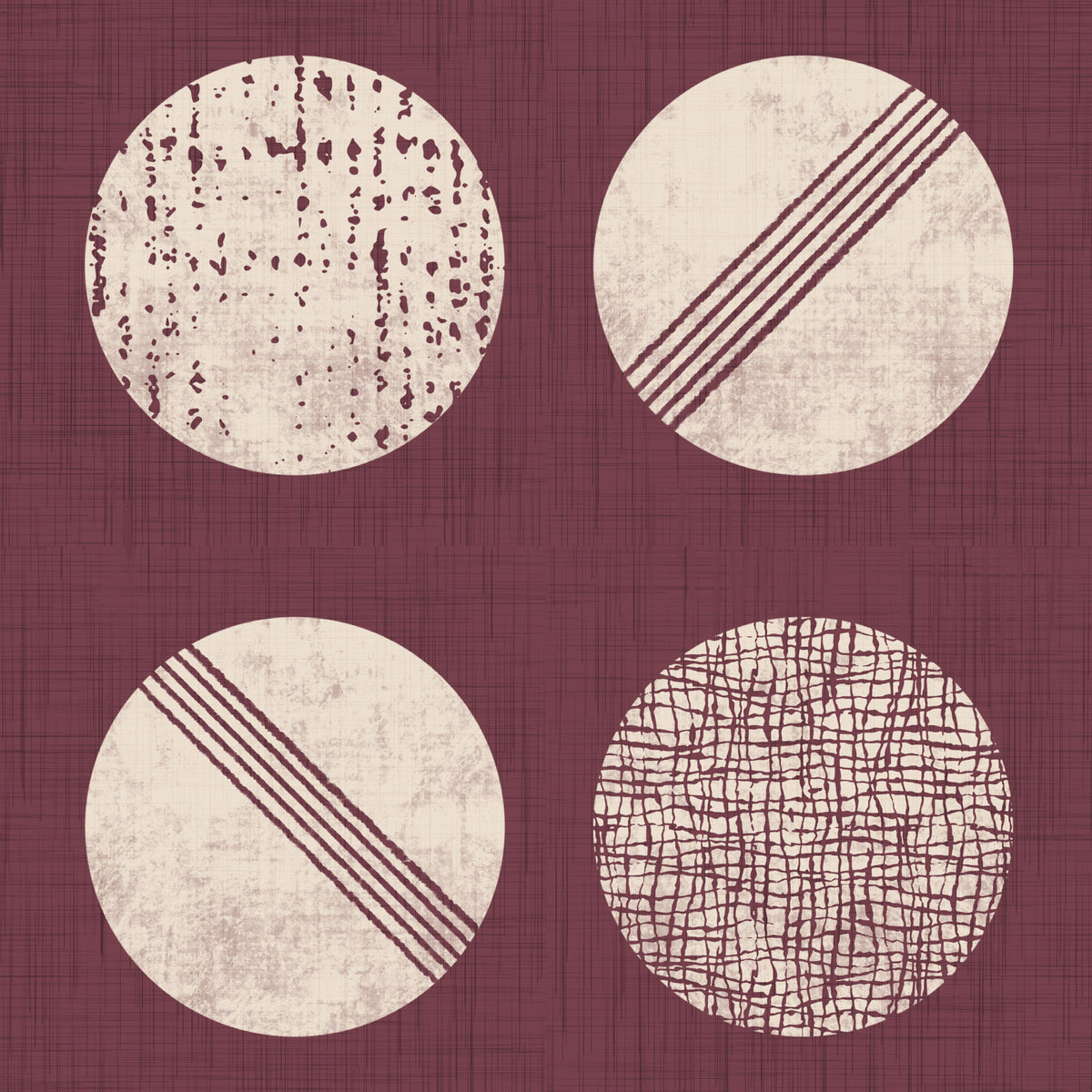 Burgundy Cream Circles Wallpaper Mid Century Wallpaper⁠ in your room — zoomed