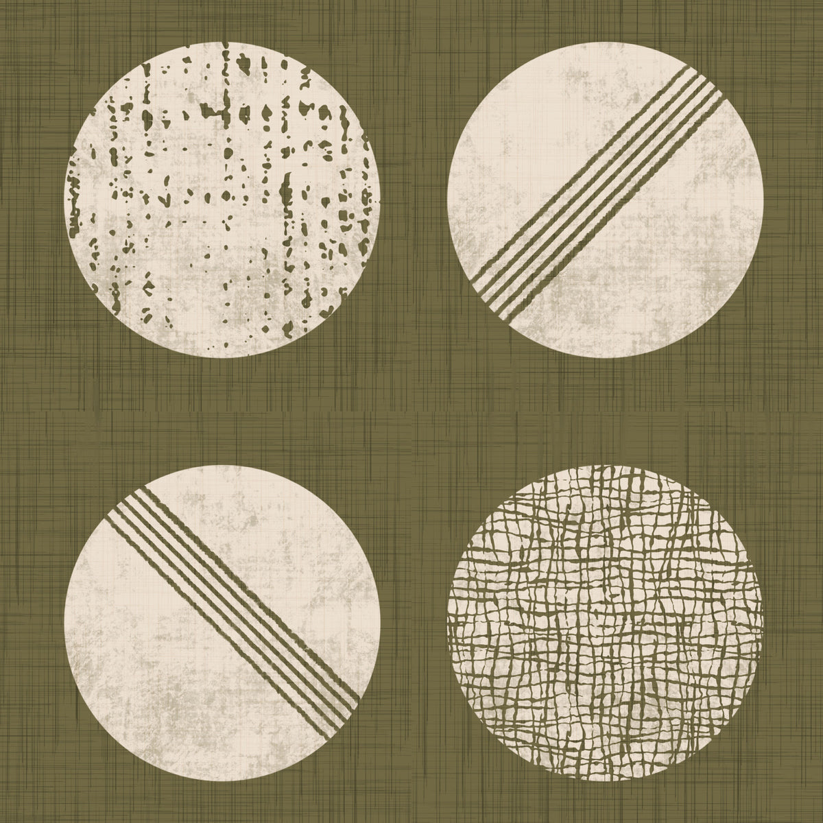 Olive Green Cream Circles Wallpaper Mid Century Wallpaper⁠