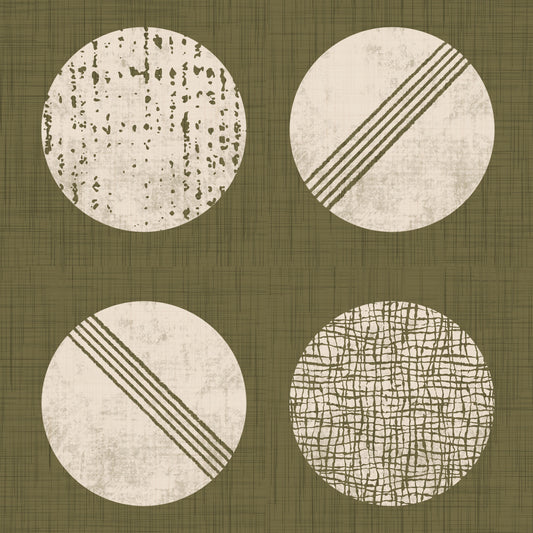 Olive Green Cream Circles Wallpaper Mid Century Wallpaper⁠