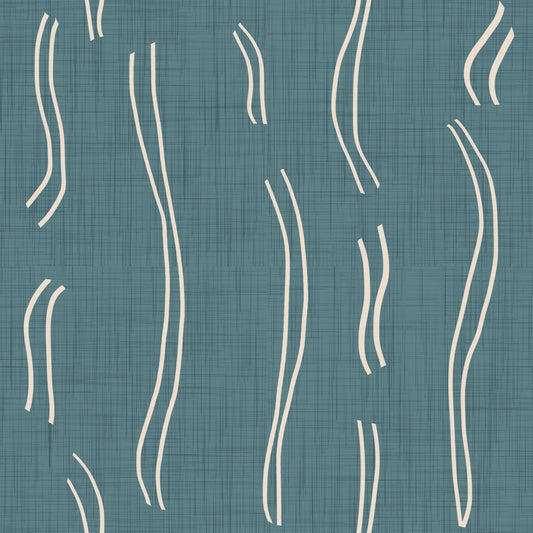 Dusty Teal Wavy Stripe Wallpaper Mid Century Wallpaper⁠