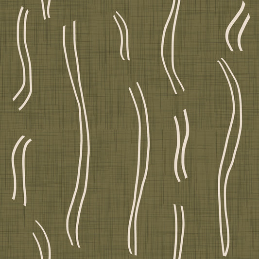 Olive Green Wavy Stripe Wallpaper Mid Century Wallpaper⁠