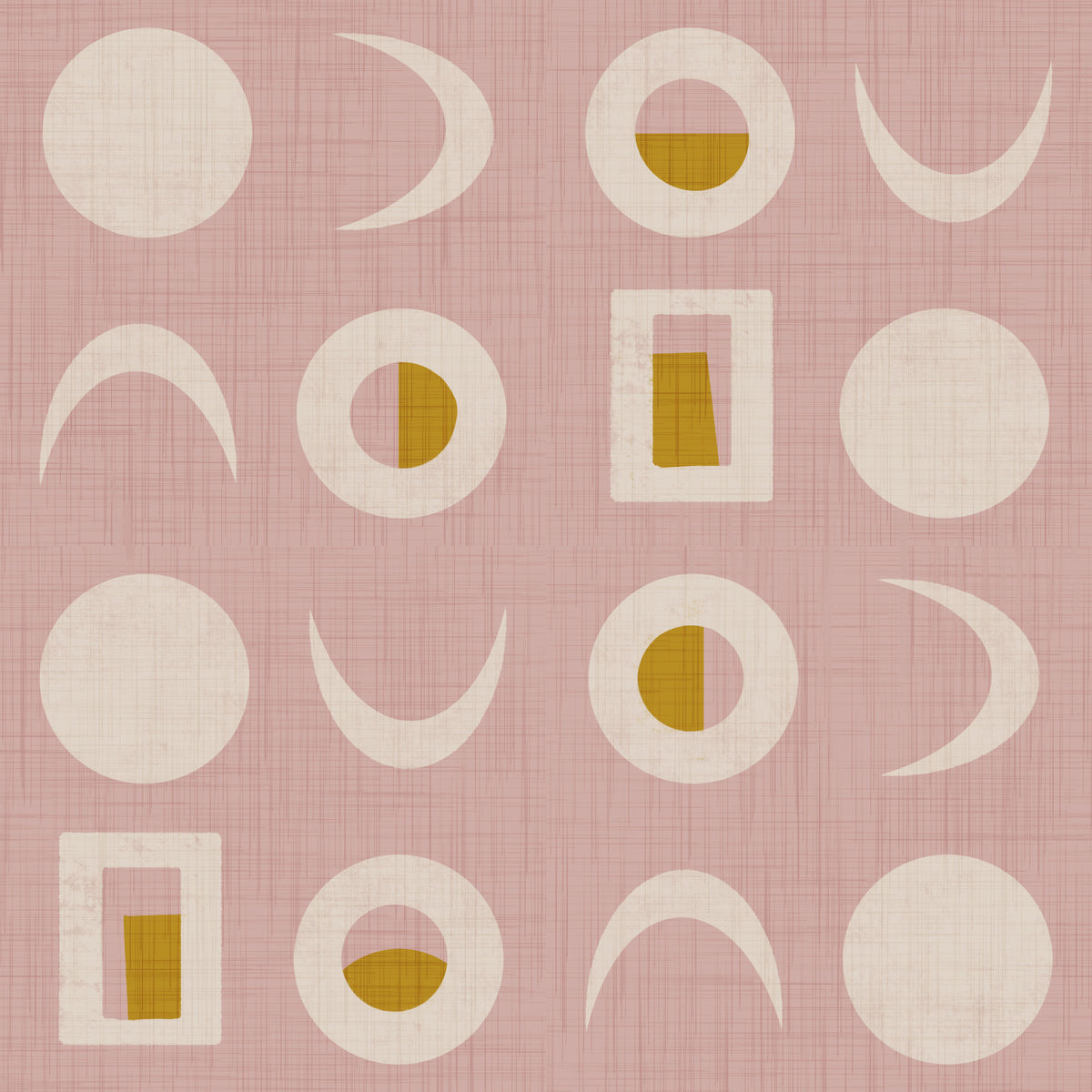 Blush Pink Moon Phase Wallpaper Mid Century Wallpaper⁠ in your room — zoomed