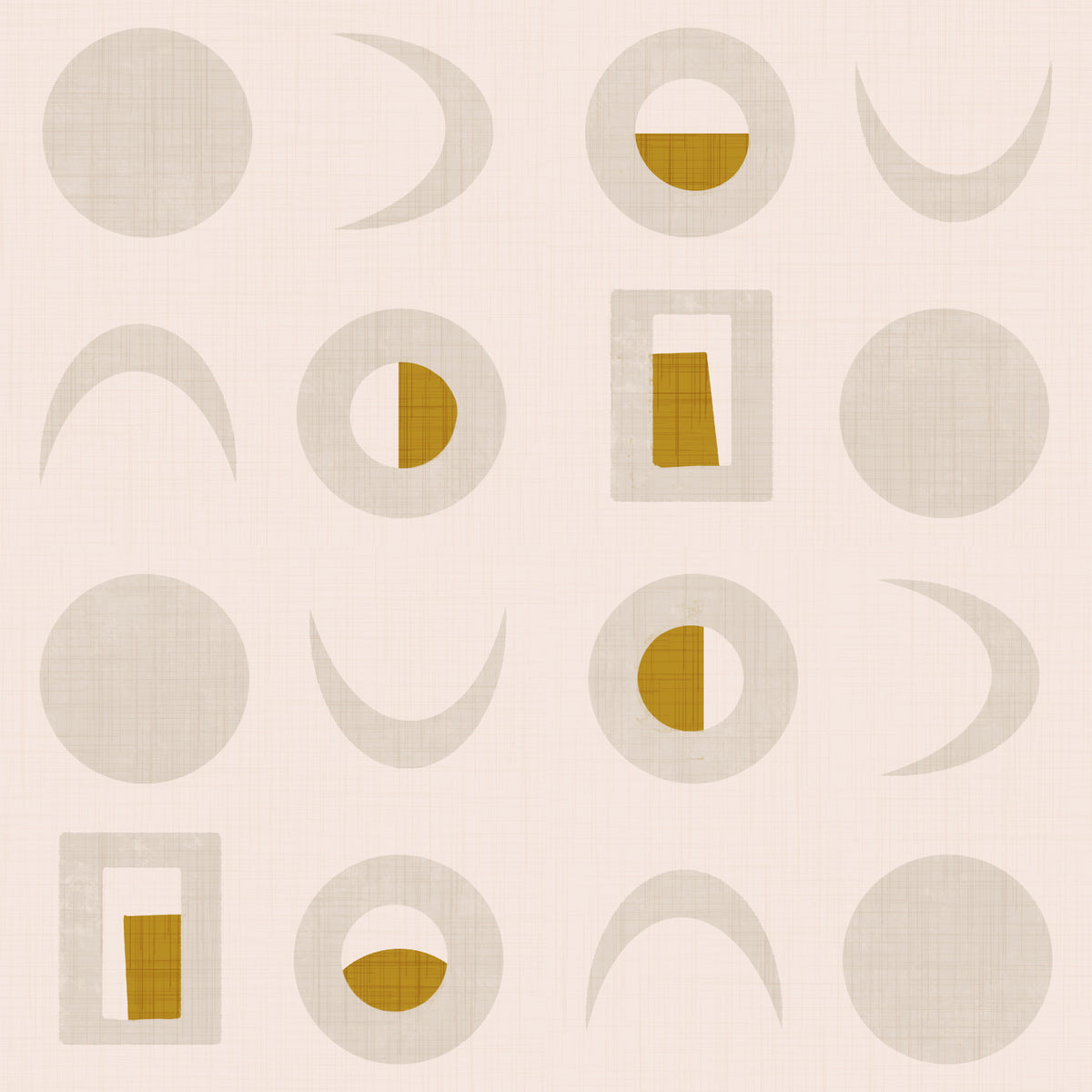 Cream Mustard Moon Phase Wallpaper Mid Century Wallpaper⁠ in your room — zoomed