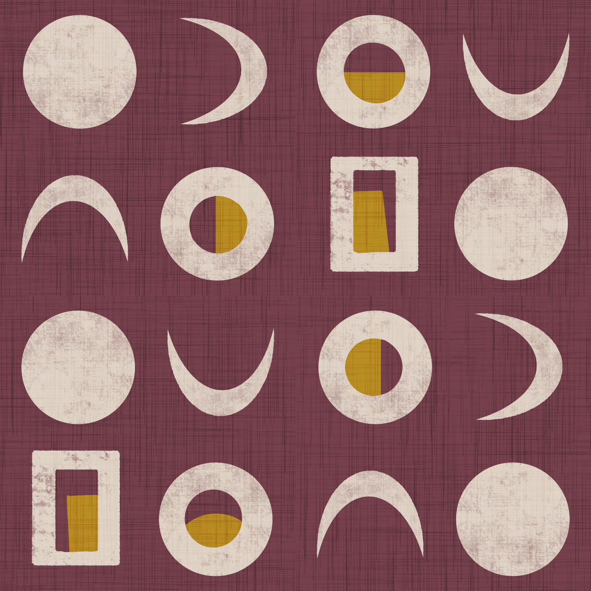 Burgundy Moon Phase Wallpaper Mid Century Wallpaper⁠