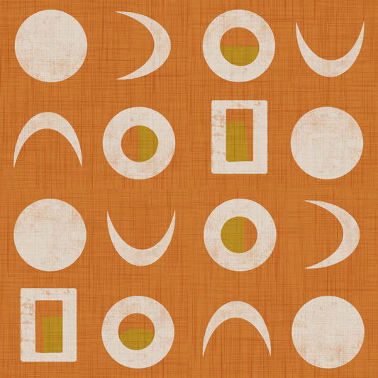 Burnt Orange Moon Phase Wallpaper Mid Century Wallpaper⁠