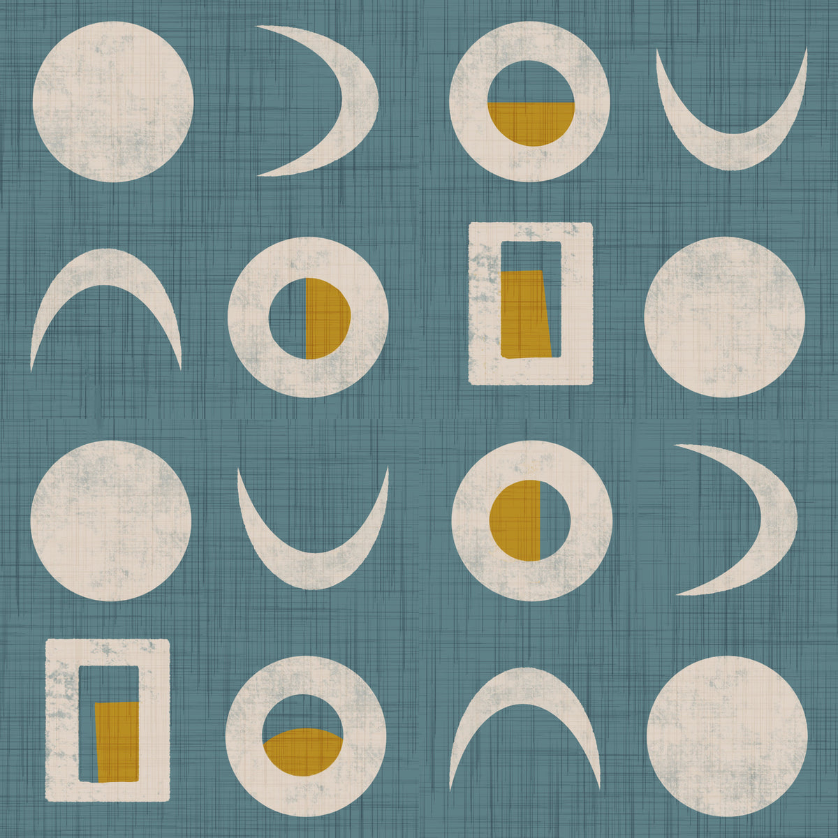 Dusty Teal Moon Phase Wallpaper Mid Century Wallpaper⁠
