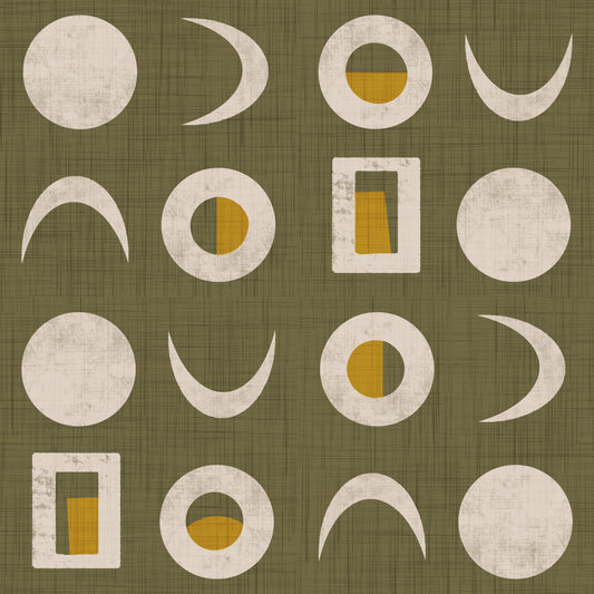 Olive Green Moon Phase Wallpaper Mid Century Wallpaper⁠