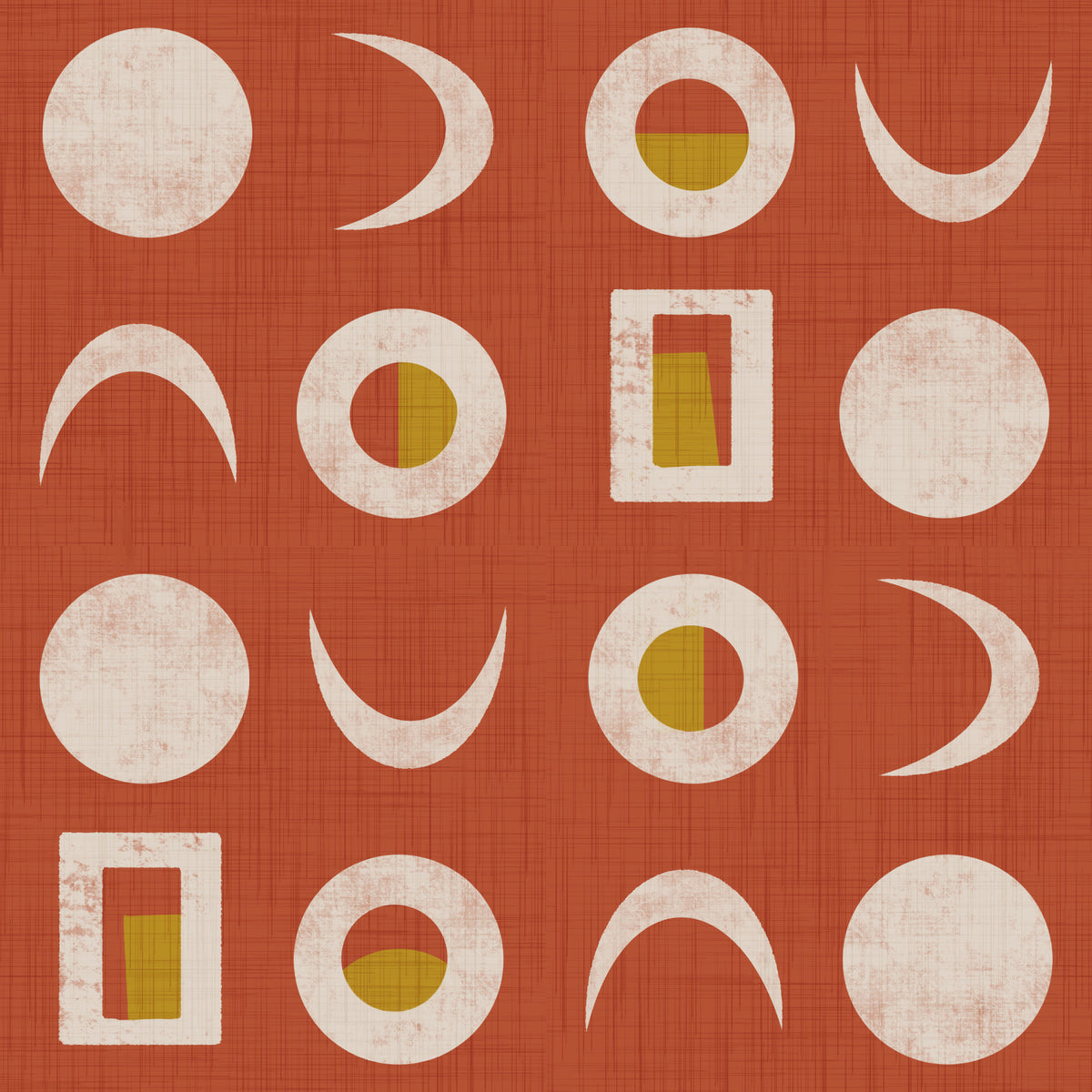 Rust Red Moon Phase Wallpaper Mid Century Wallpaper⁠