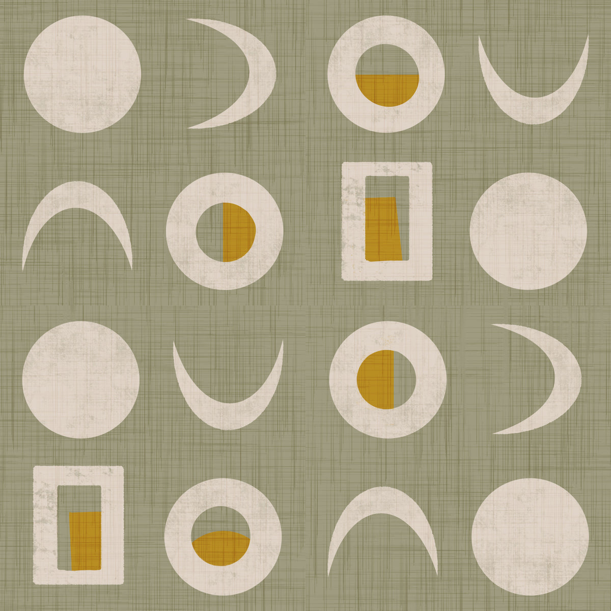 Sage Green Moon Phase Wallpaper Mid Century Wallpaper⁠