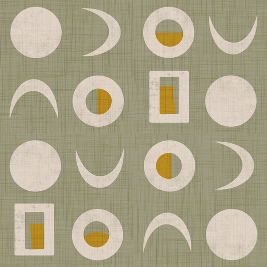 Sage Green Moon Phase Wallpaper Mid Century Wallpaper⁠