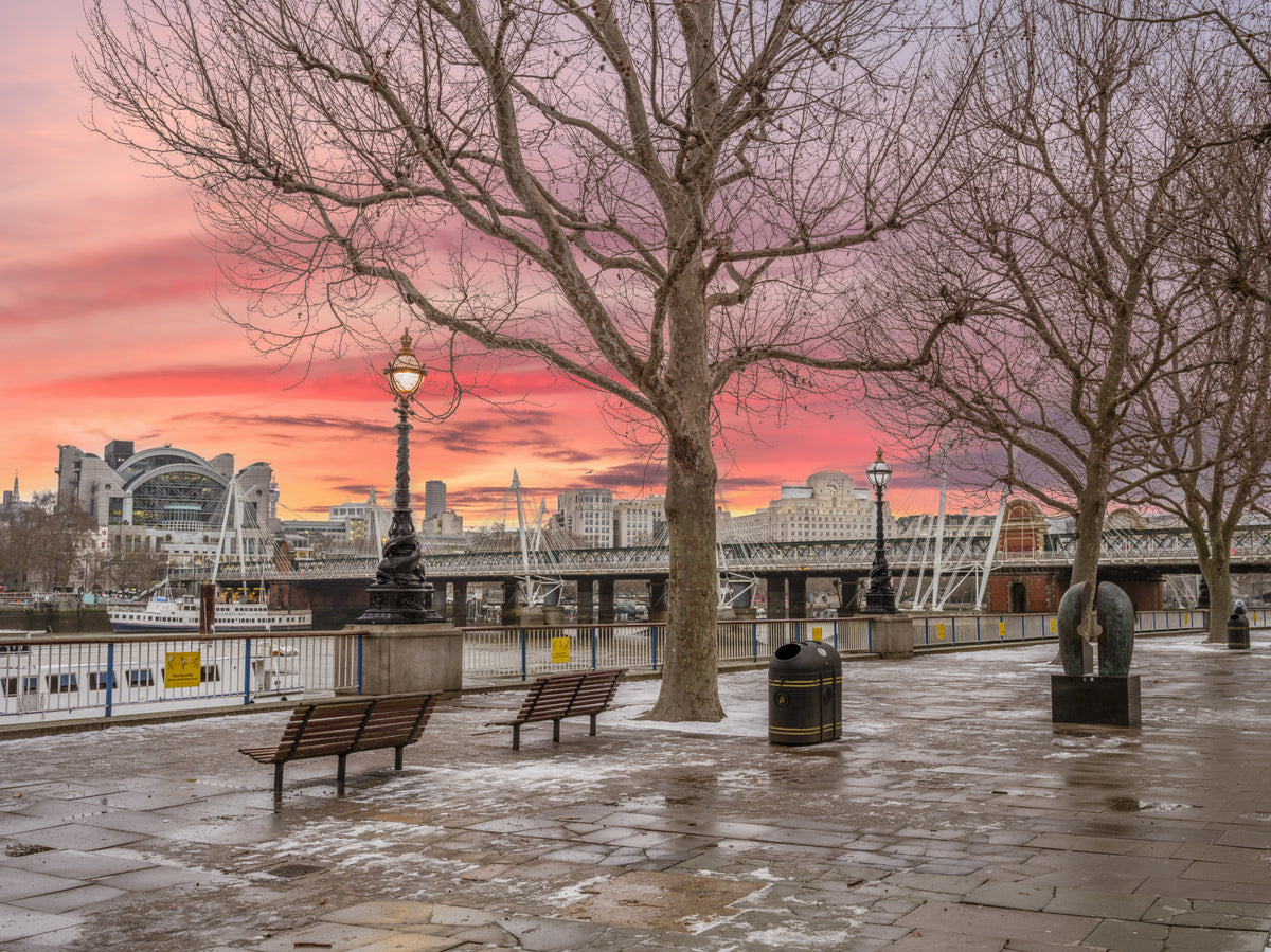 Fiery Dusk Over London Embankment Wall Mural in your room — zoomed