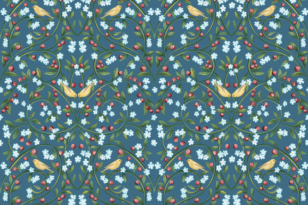 William Morris Blue Cherry Blossom Wallpaper